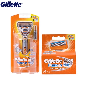 Электробритва Gillette, Бритвенные лезвия Fusion Power Для мужчин, 1 держатель + 5 лезвий, Безопасные бритвы, Уход за лицом Geniune