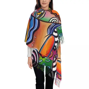 Шарф с кисточками Пабло Пикассо, женские мягкие шали, Обертывания, Женские Зимние осенние шарфы