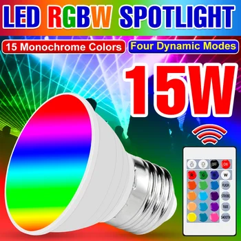 220 В RGB Ампула E27 Лампа LED GU10 Лампа MR16 Light E14 Прожектор 15 Вт Bombilla Красочный Свет Круглая Лампа С ИК-Пультом дистанционного Управления
