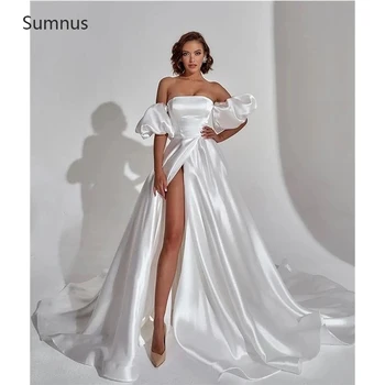 Sumnus Beach Белые Свадебные платья без Бретелек 2022 с Высоким Разрезом по Бокам и Пышными рукавами Vestidos De Novia Robe De Mariée На заказ